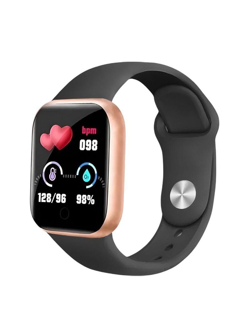 Smartwatch Digital D20/y68 Dourado Pulseira Preta Monitor De Passos E Frequência Cardíaca