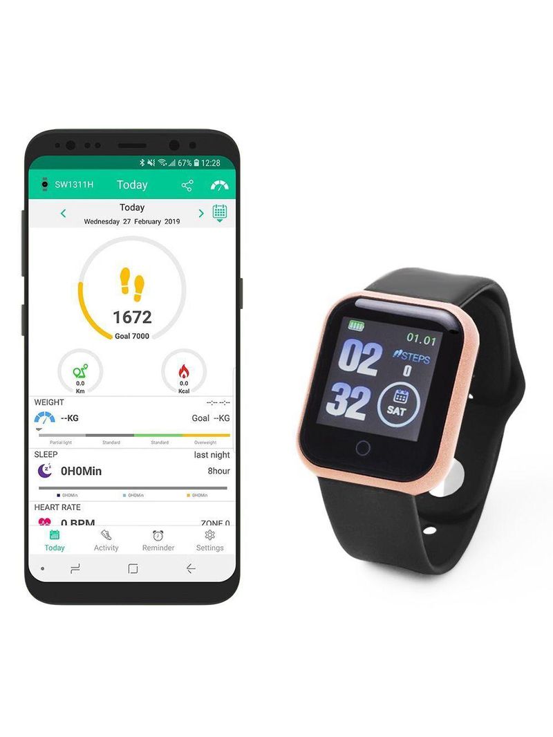 Smartwatch Digital D20/y68 Dourado Pulseira Preta Monitor De Passos E Frequência Cardíaca