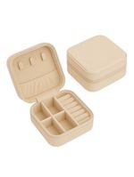 Mini Porta-jóias Em Couro Sintético Bege – Compacto, Elegante E Ideal Para Viagens