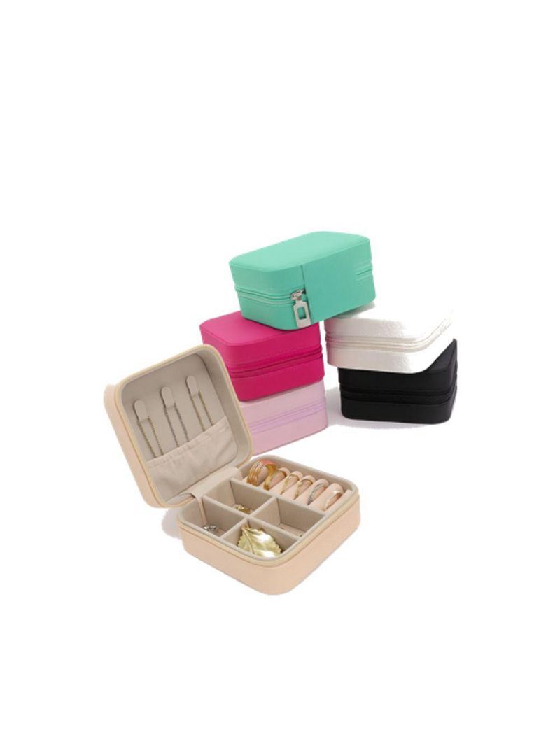 Mini Porta-jóias Em Couro Sintético Bege – Compacto, Elegante E Ideal Para Viagens