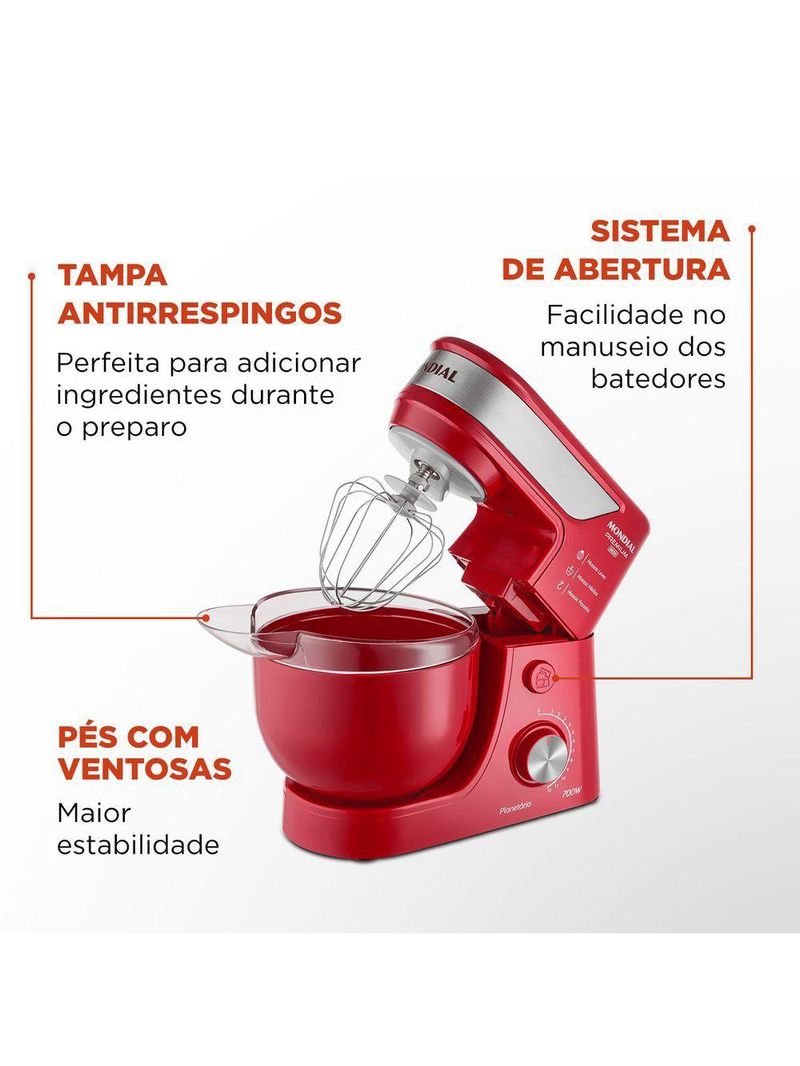 Batedeira Planetária Premium Bp-01p-r 127v-vermelho/inox