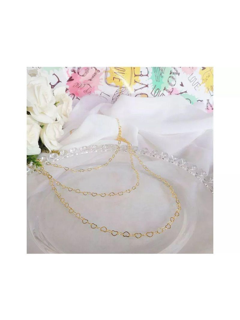 Colar Triplo De Coraçao Folheado Em Ouro 18k