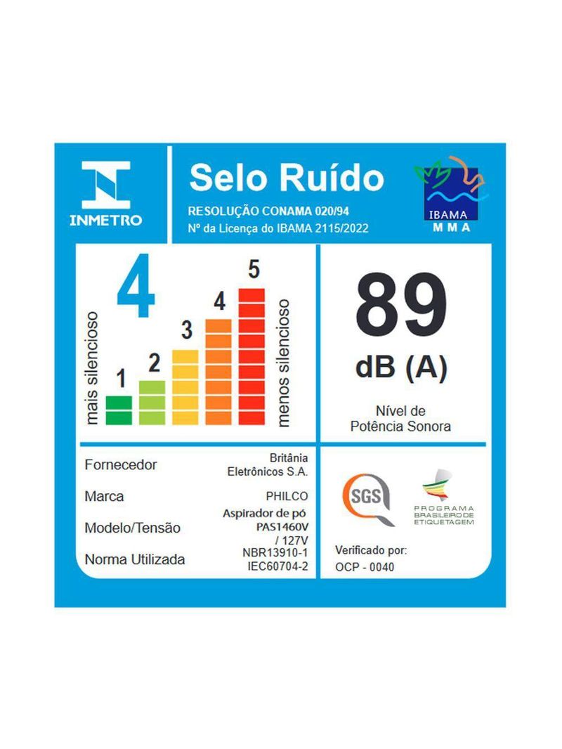 Aspirador De Pó Vertical 2 Em 1 Philco PAS1460V 220V