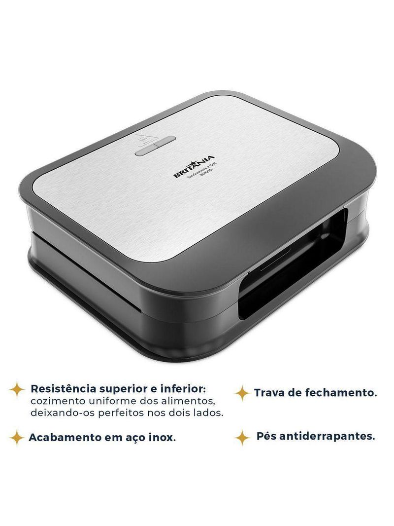 Sanduicheira E Grill Britânia Inox 2 Em 1 BGR25B 220V