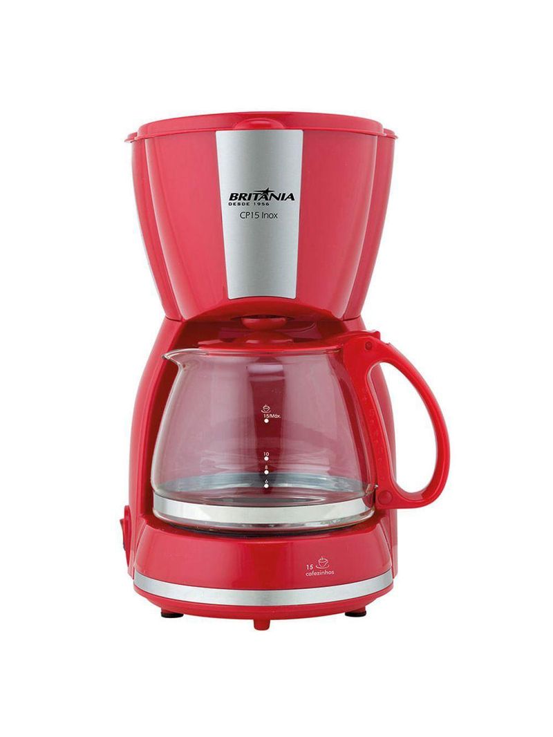 Cafeteira Britânia CP15 Vidro Vermelha Com Inox 110V