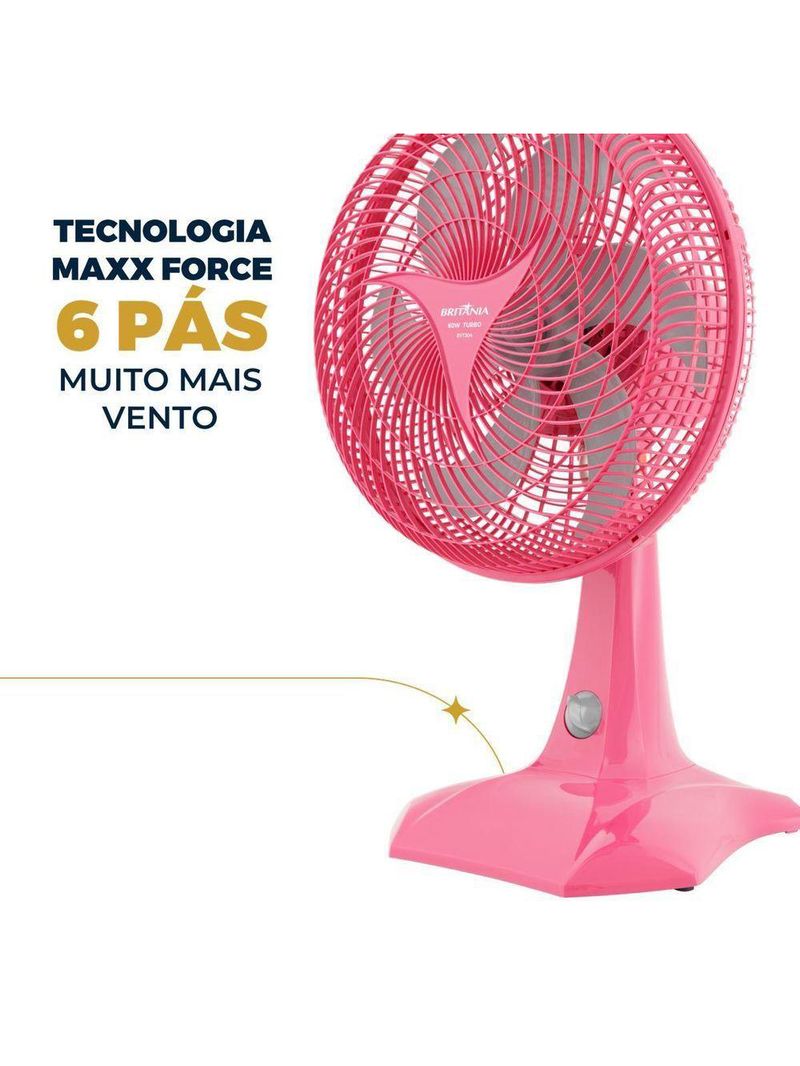 Ventilador Rosa Britânia Maxx Force 60W BVT304 220V