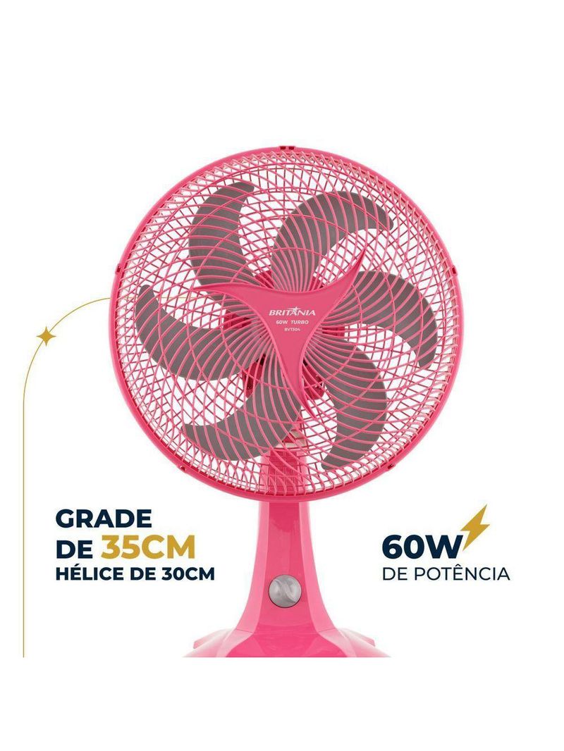 Ventilador Rosa Britânia Maxx Force 60W BVT304 220V