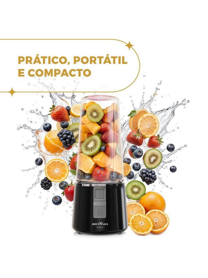 Liquidificador Portátil Britânia 300ml 50W USB BLQE02A Bivolt