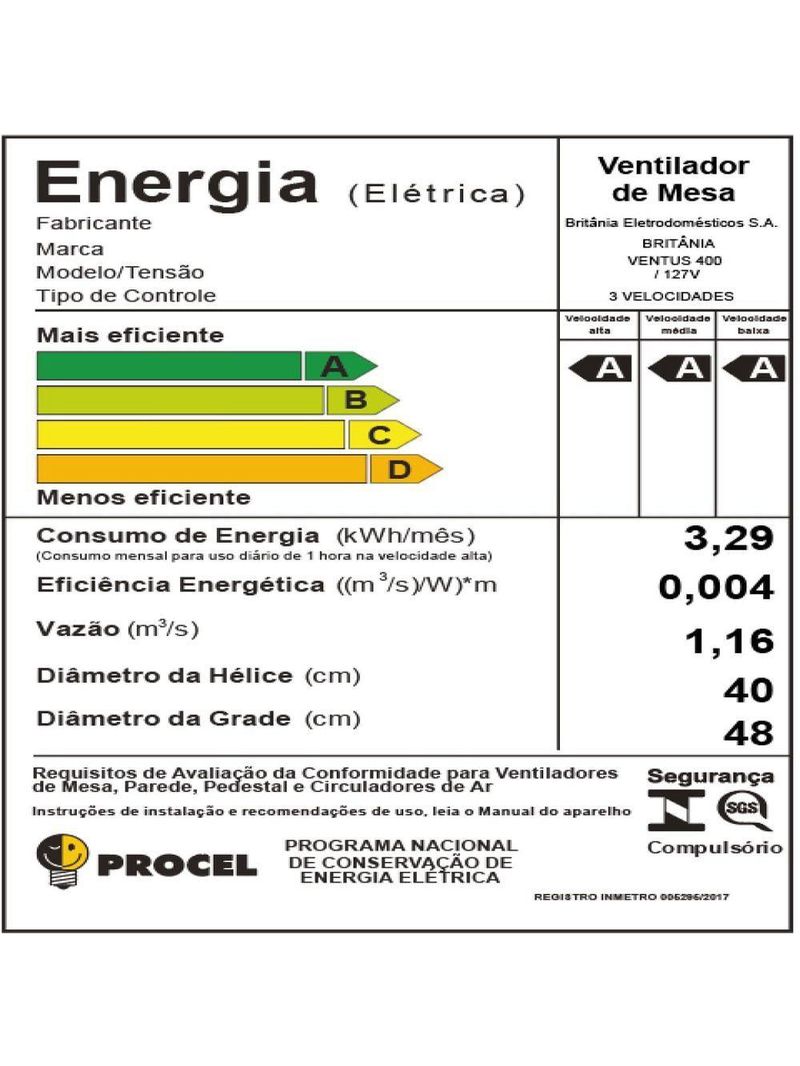 Ventilador Britânia Ventus 400 Turbo Maxx Force 6 220V