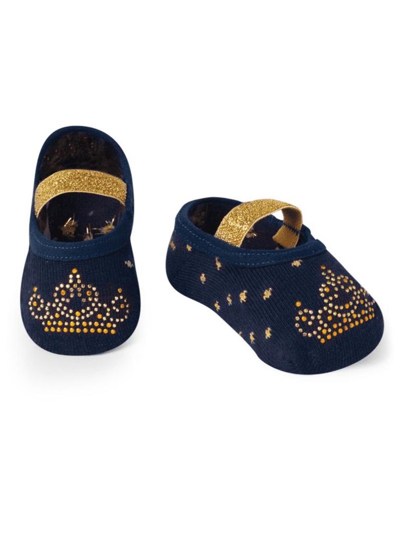 Meia sapatilha azul marinho bebê menina coroa