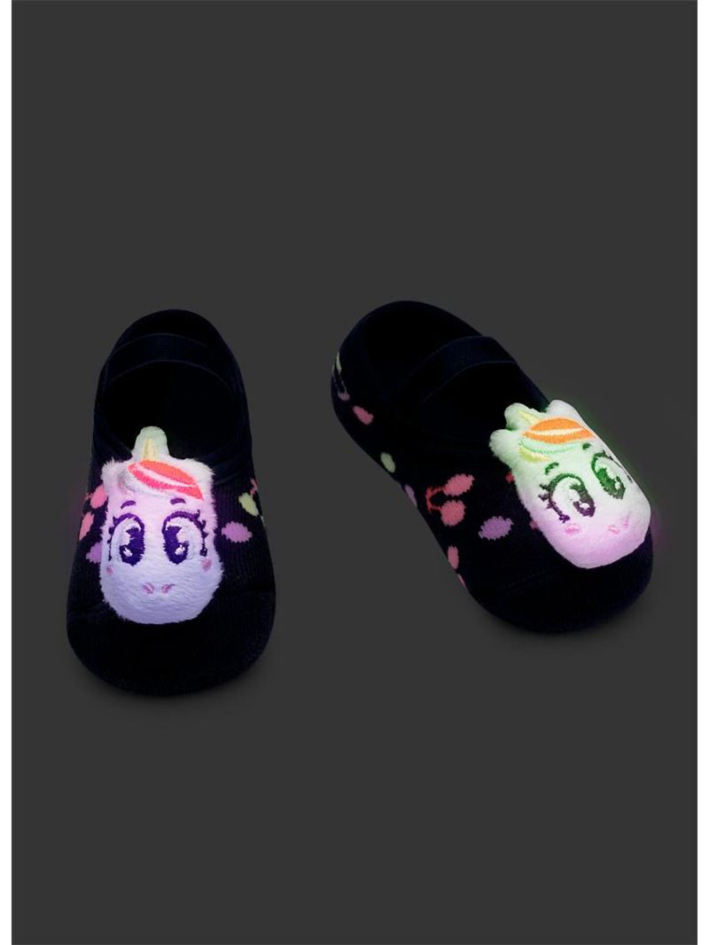 Meia sapatilha antiderrapante com led bebê menina unicórnio cherry