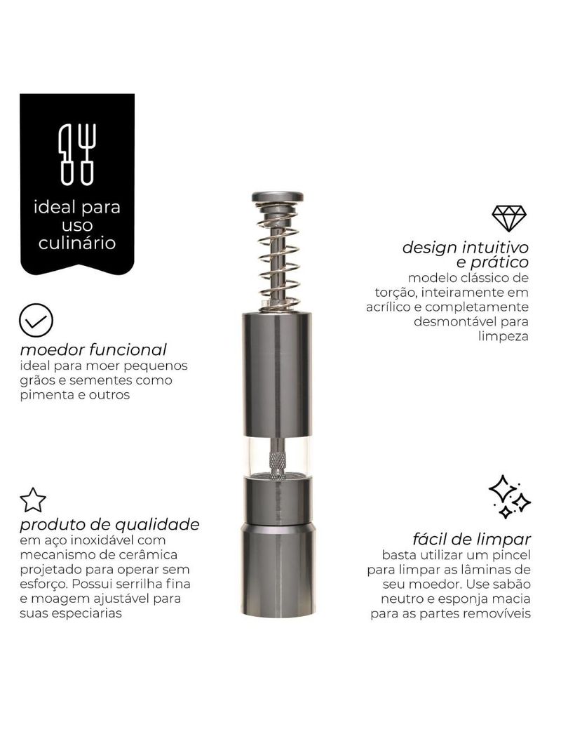 Conjunto de 2 moedores para sal e pimenta de apertar