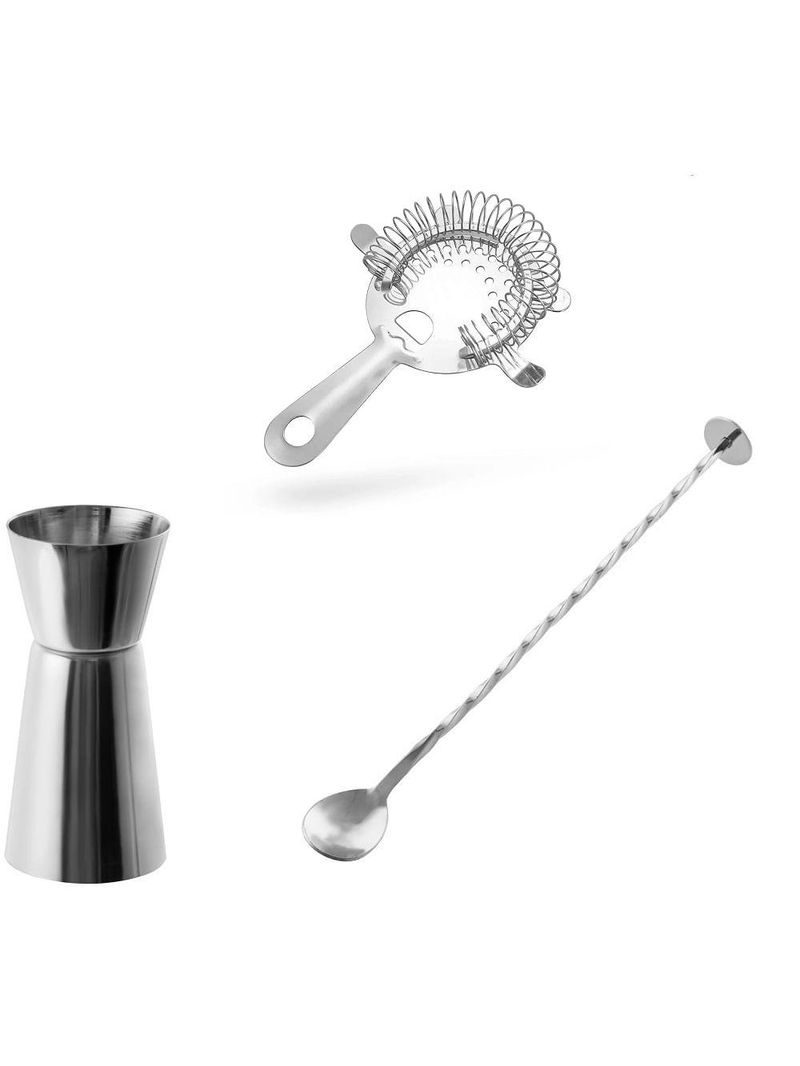 Dosador duplo, strainer e  colher bailarina para drinks -  inox