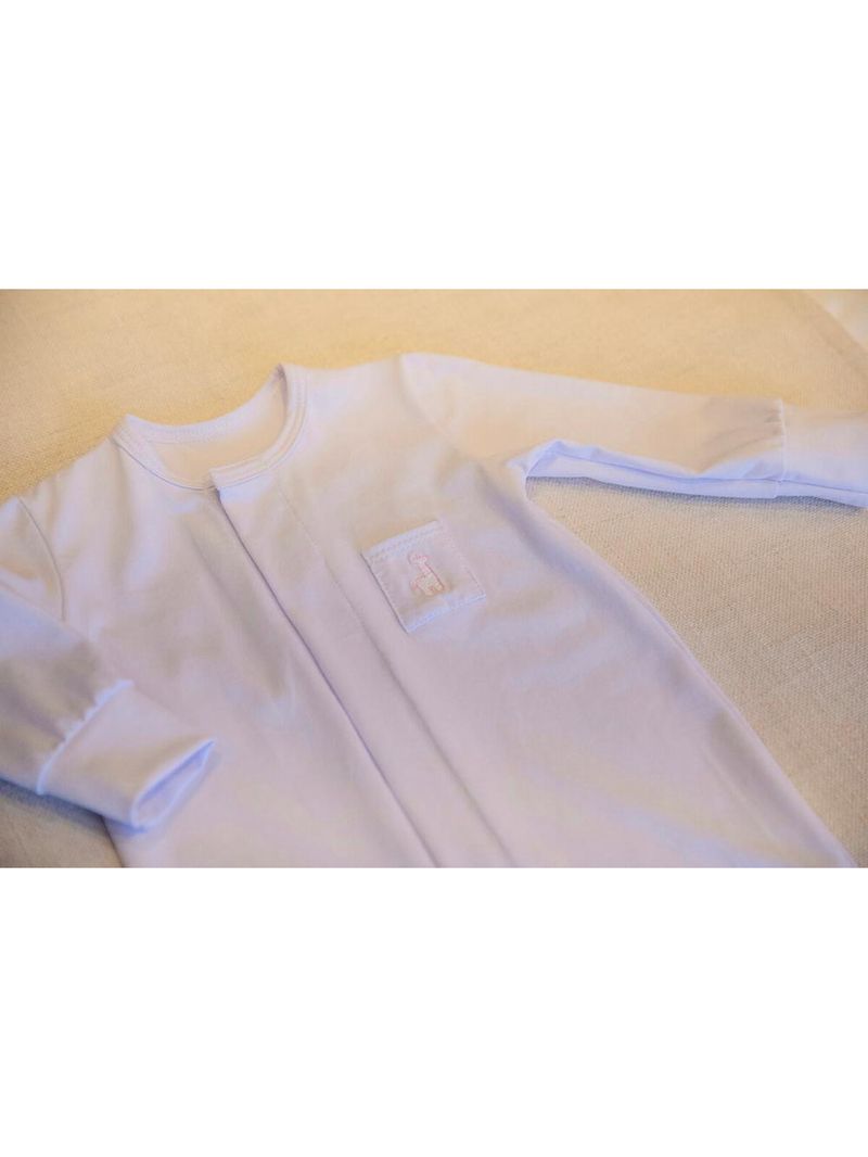 Macacão magnético algodão pima branco com bordados em rosa - recém nascido