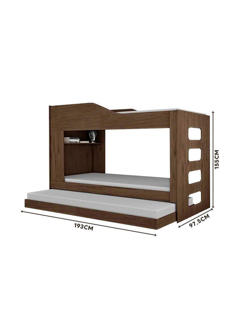 Treliche Beliche Com Cama Auxiliar 2 Em 1 Com Prateleira Amendoa