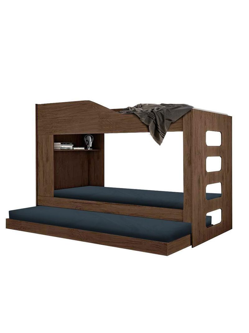 Treliche Beliche Com Cama Auxiliar 2 Em 1 Com Prateleira Amendoa