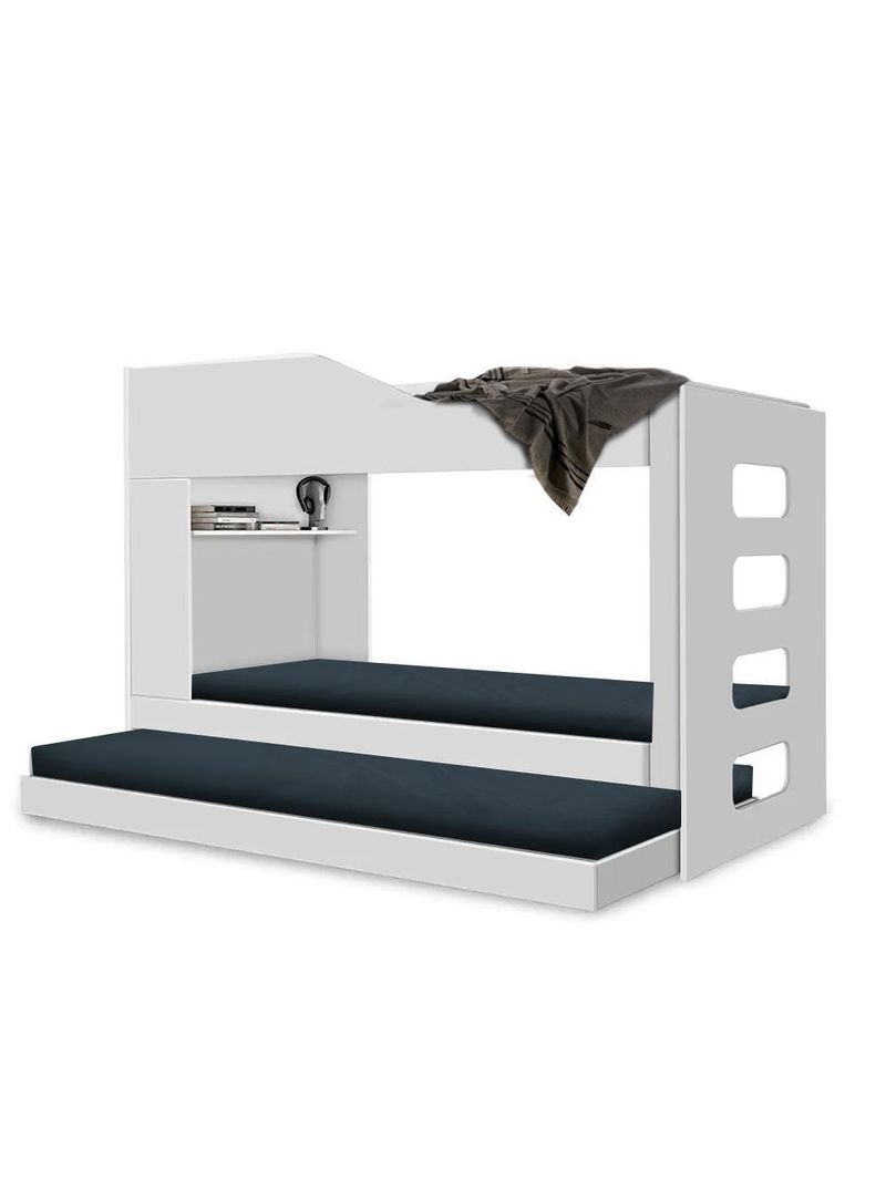 Treliche Beliche Com Cama Auxiliar 2 Em 1 Com Prateleira Branco