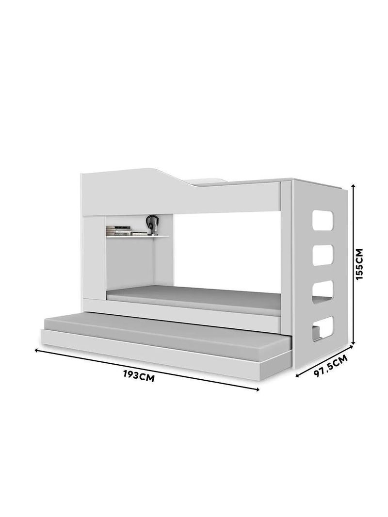 Treliche Beliche Com Cama Auxiliar 2 Em 1 Com Prateleira Branco