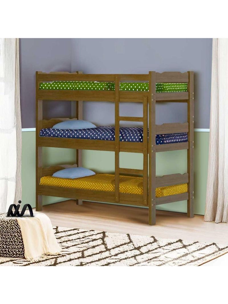 Treliche Madeira Reforçada Com Escada E Grade Proteção Imbuia Repleta