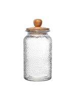 Porta mantimento de vidro martelado com tampa de bambu 1,3l