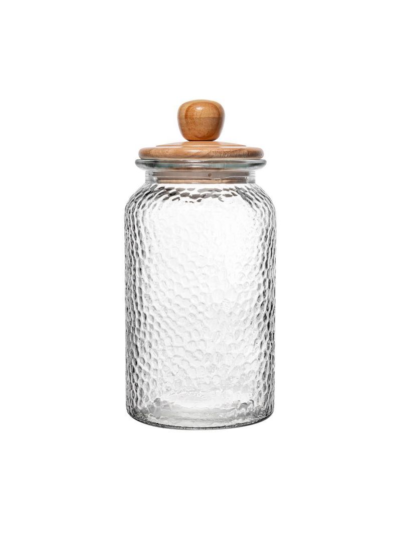 Porta mantimento de vidro martelado com tampa de bambu 1,3l