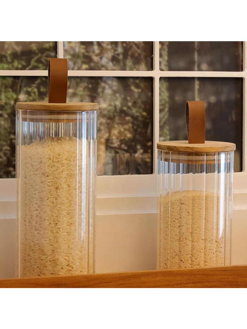 Porta mantimento de vidro com tampa de acácia classic 1,18l