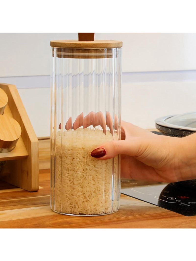 Porta mantimento de vidro com tampa de acácia classic 1,18l