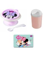 Tigelinha minnie com copinho bico e colher e jogo americano
