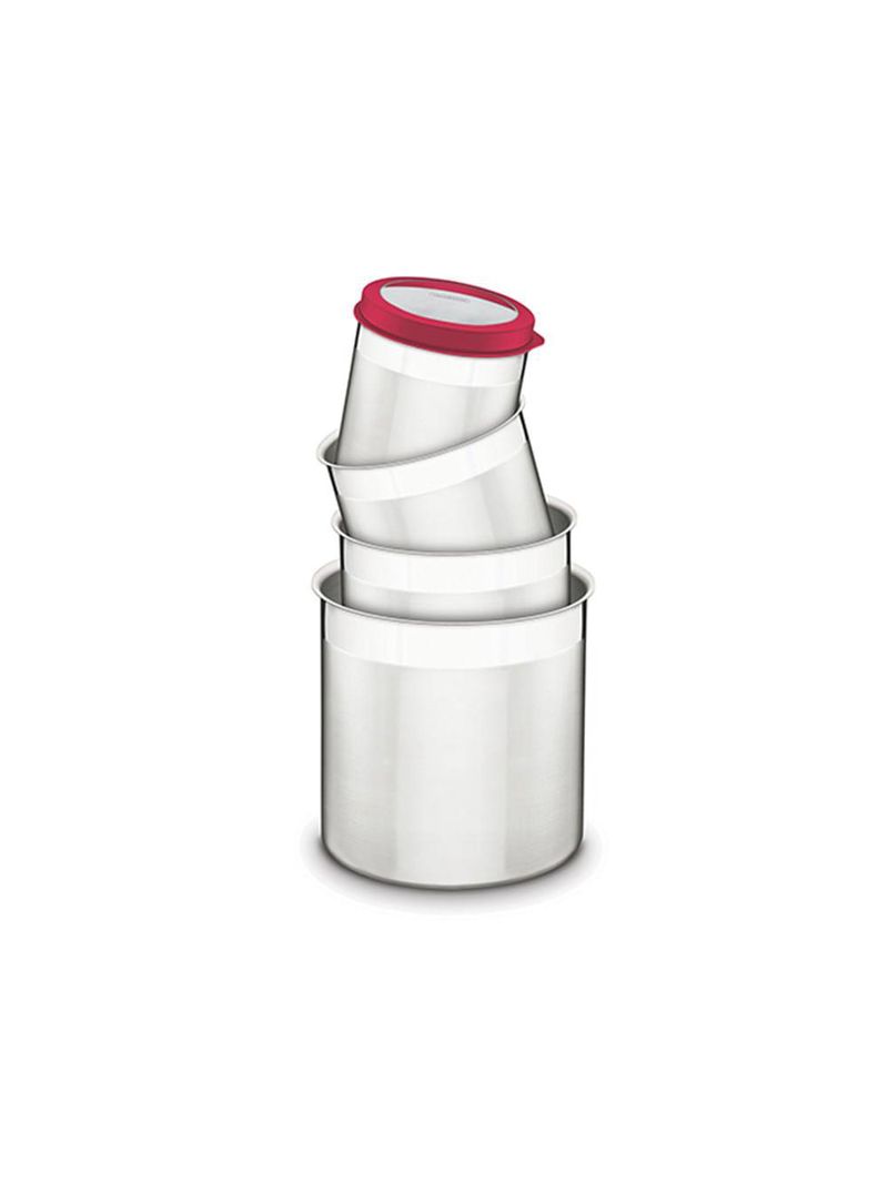 Conjunto de potes em inox com tampa plástica vermelha com visor cucina 4pçs - tramontina