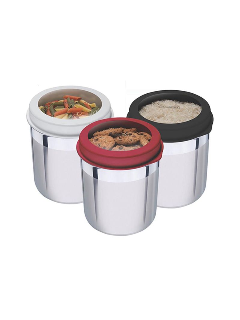 Conjunto de potes em inox com tampa plástica vermelha com visor cucina 4pçs - tramontina