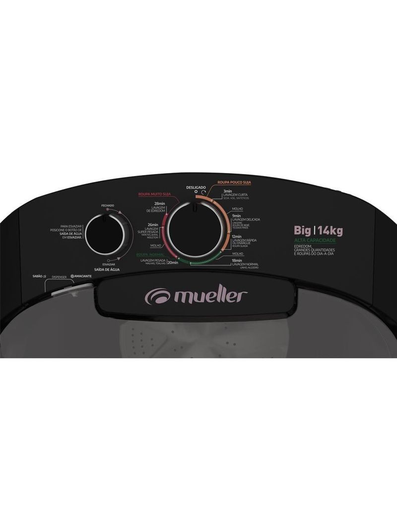 Máquina de Lavar Semiautomática 14kg Mueller Big Preta 220V