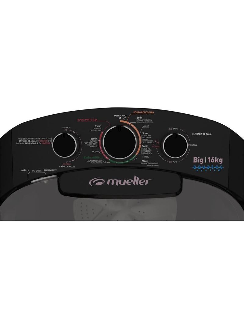 Máquina de Lavar Semiautomática 16kg Mueller Big Preta 220V
