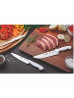 Jogo de facas premium com lâminas em aço inox e cabos de polipropileno branco 3pçs - tramontina