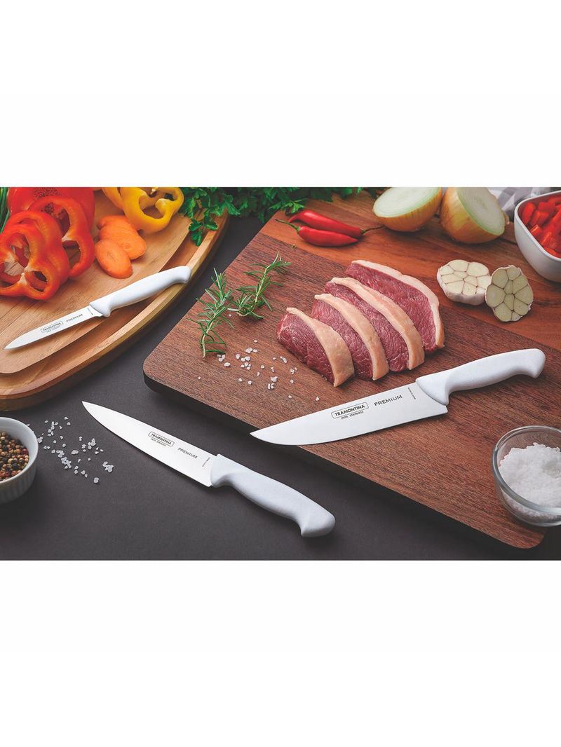 Jogo de facas premium com lâminas em aço inox e cabos de polipropileno branco 3pçs - tramontina
