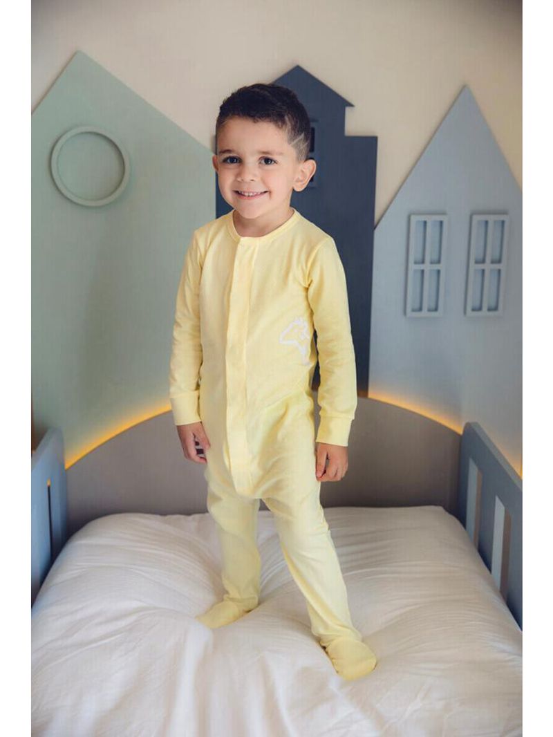 Macacão magnético amarelo com girafa lateral branca - 3 meses