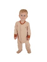 Macacão magnético avelã, girafa de courinho decorativa no peito - recém nascido