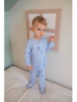 Macacão magnético listra azul com girafinhas - recém nascido