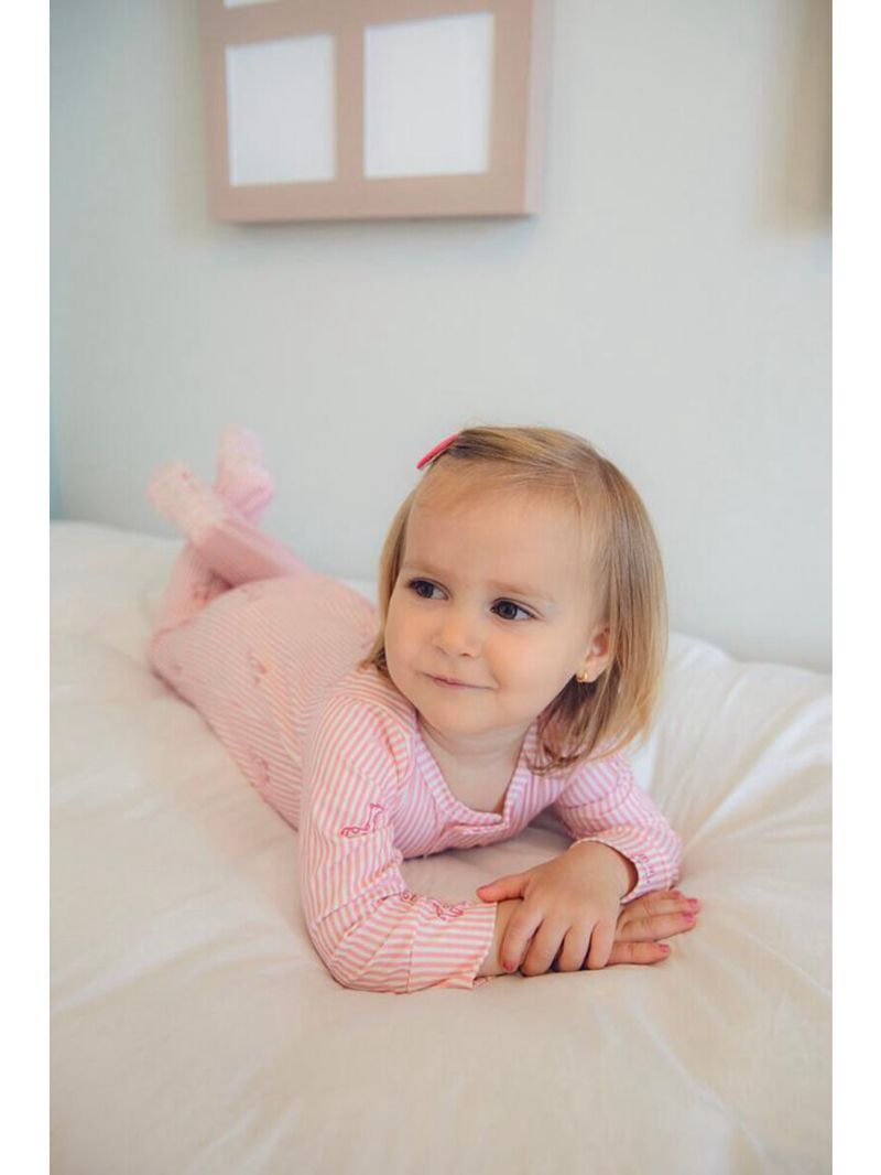 Macacão magnético listra rosa com girafinhas - 24 meses (2 a 3 anos)