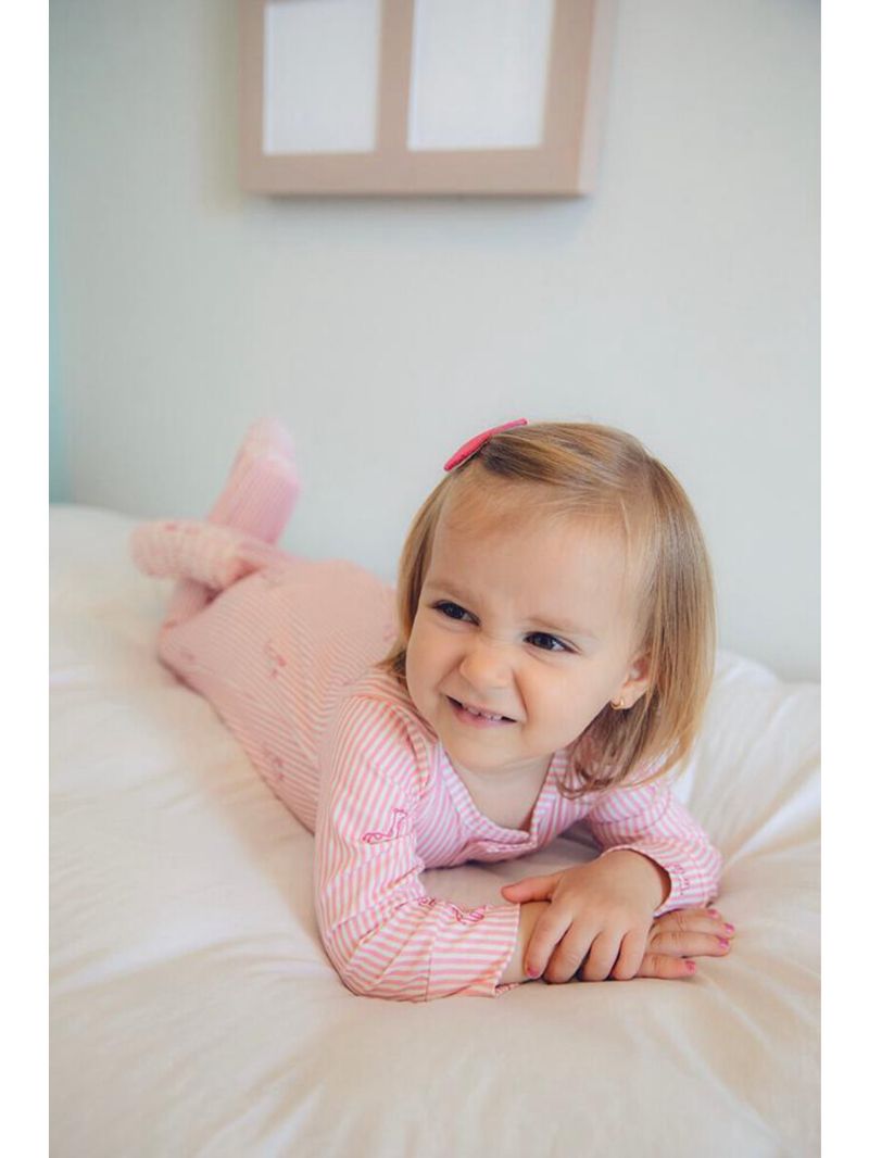 Macacão magnético listra rosa com girafinhas - 24 meses (2 a 3 anos)