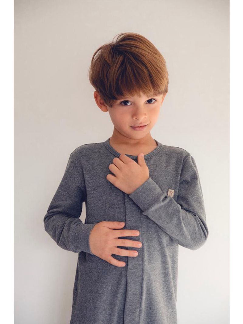 Macacão magnético mescla, girafa de courinho decorativa no peito - recém nascido