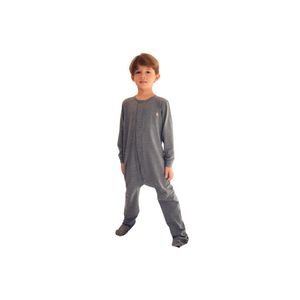 Macacão magnético mescla, girafa de courinho decorativa no peito - 6 meses