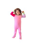 Macacão magnético rosa, mangas lavanda e pink e detalhes menta - 9 meses