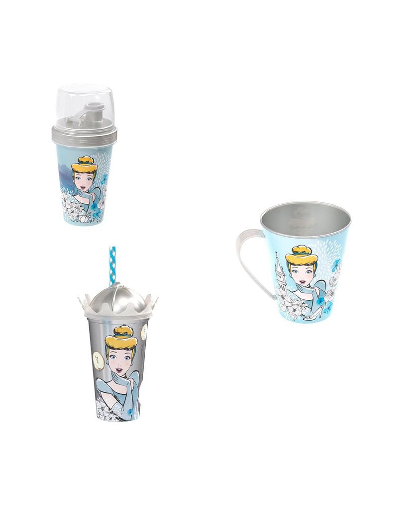 Conjunto cinderela shake copo canudo coroa  e caneca pintar