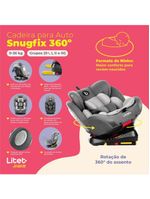 Cadeira para auto 0-36 kgs isofix com rotação snugfix cinza litet - bb454