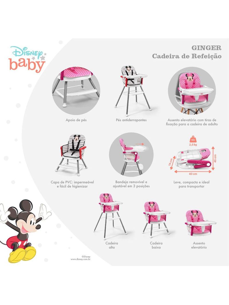 Cadeira de alimentação minnie ginger 6m-25kg multikids baby - bb447
