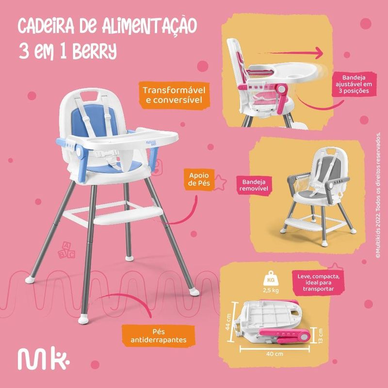 Cadeira de alimentação berry 3 em 1 azul multikids baby - bb323