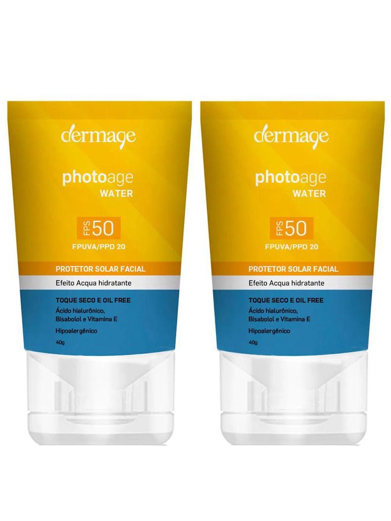 Dermage photoage water kit com 2 unidades – protetor solar facial fps50 – 40g