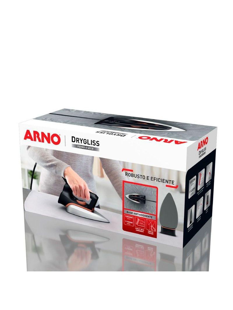 Ferro A Seco Arno Antiaderente 1200W FS31 Preto Com Terracota 220V