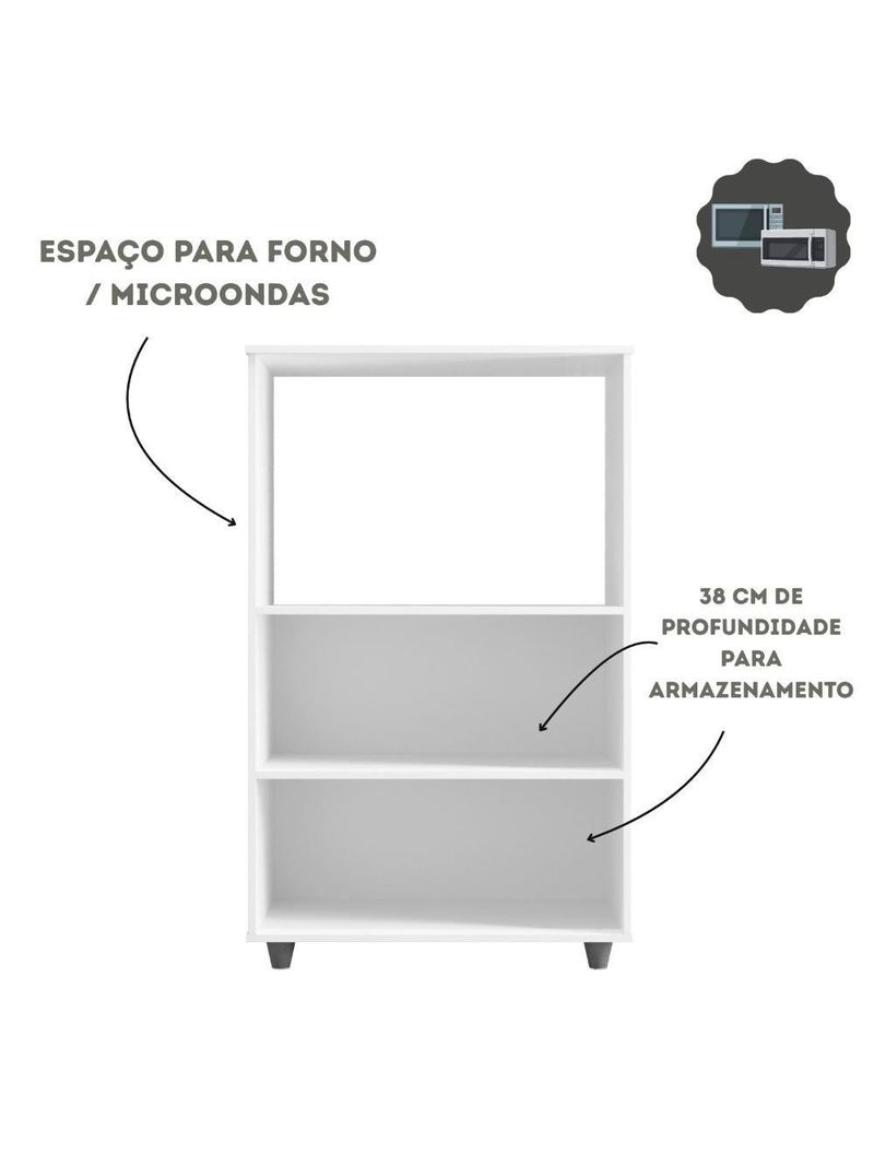 Balcão Multiuso Forno Microondas 2 Portas Com Nicho 2 Portas Branco