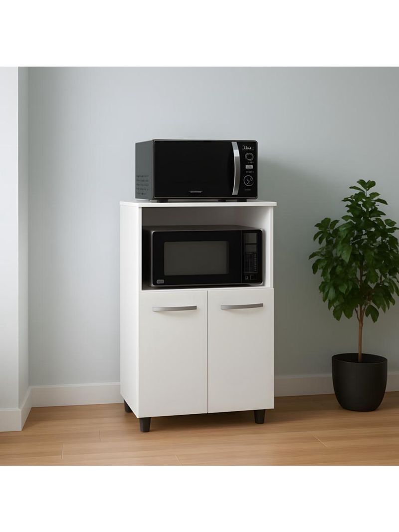 Balcão Multiuso Forno Microondas 2 Portas Com Nicho 2 Portas Branco